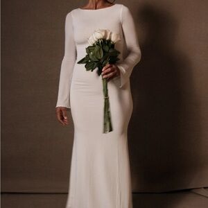 Meshki Tarna Ivory Long-Sleeve Fitted Maxi Dress